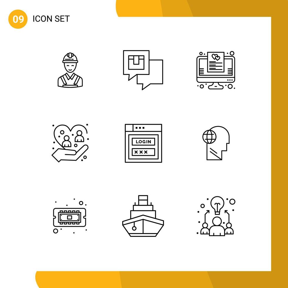 Pictogram Set of 9 Simple Outlines of people caring message care list Editable Vector Design Elements