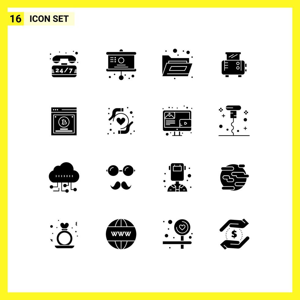 16 Thematic Vector Solid Glyphs and Editable Symbols of split testing comparing files testing toast machine Editable Vector Design Elements