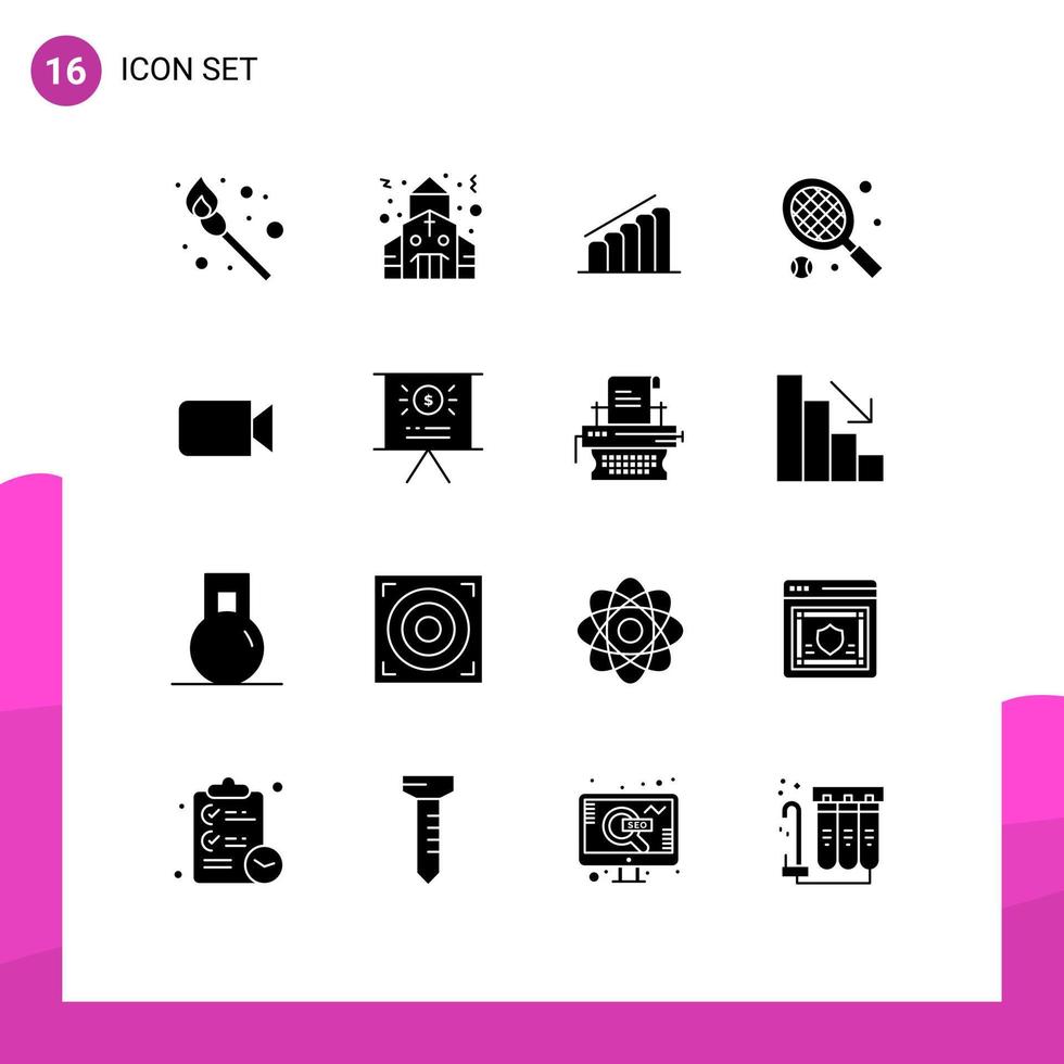 16 Universal Solid Glyphs Set for Web and Mobile Applications business basic report image tennis Editable Vector Design Elements