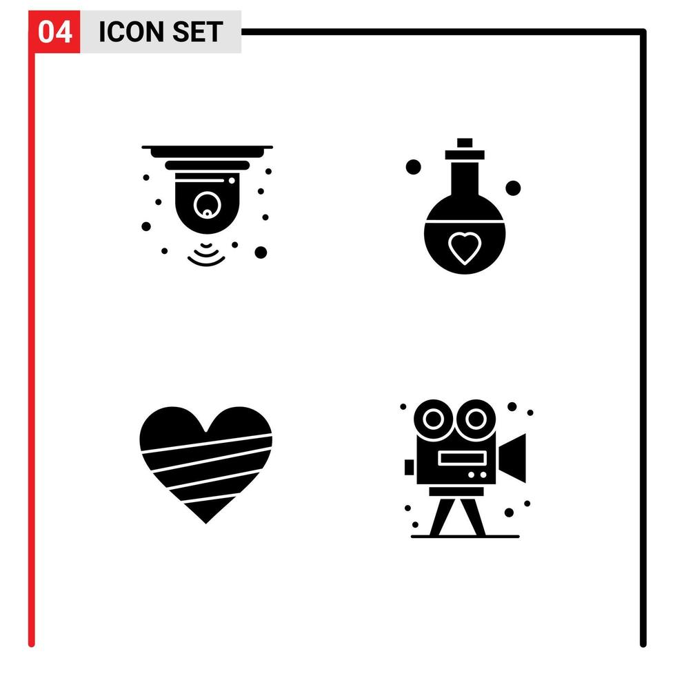 Set of 4 Modern UI Icons Symbols Signs for cctv heart device smart passion like Editable Vector Design Elements