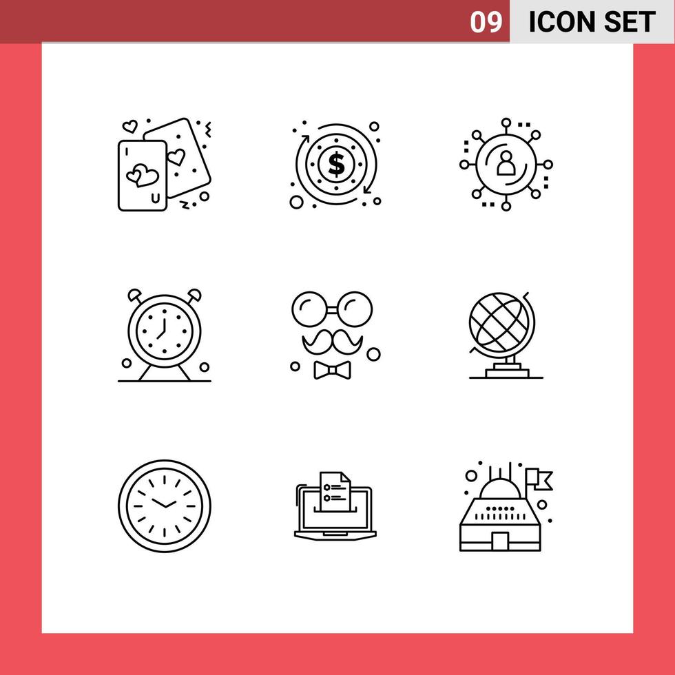 Pack of 9 creative Outlines of brim timer affiliate marketing time clock Editable Vector Design Elements