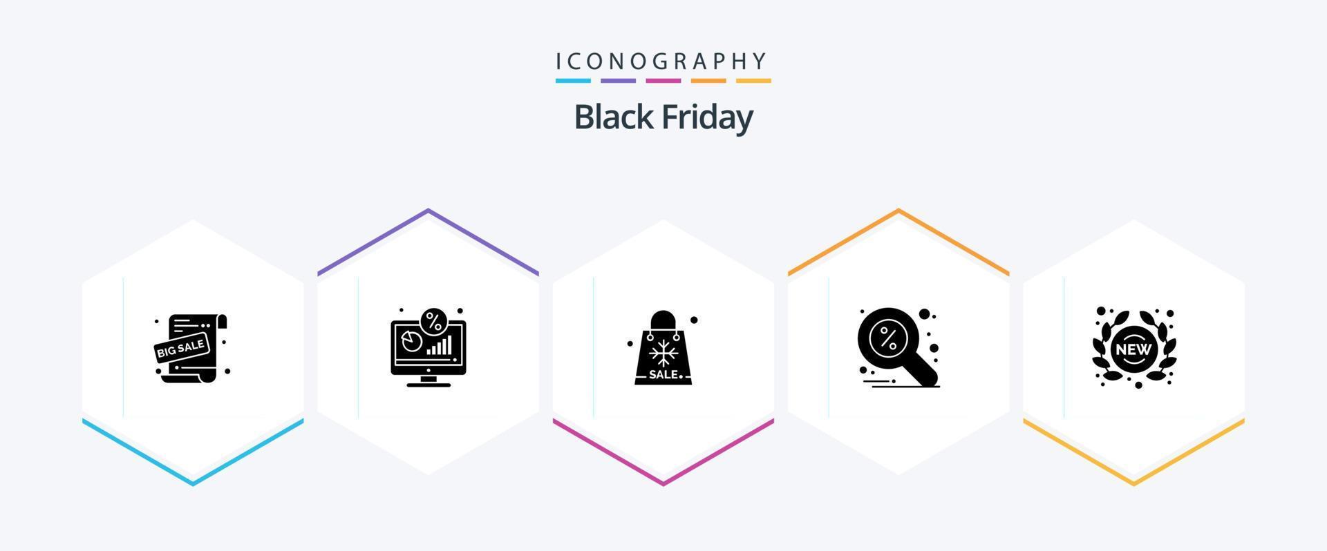 Black Friday 25 Glyph icon pack including search. find. screen. discount. seasons vector