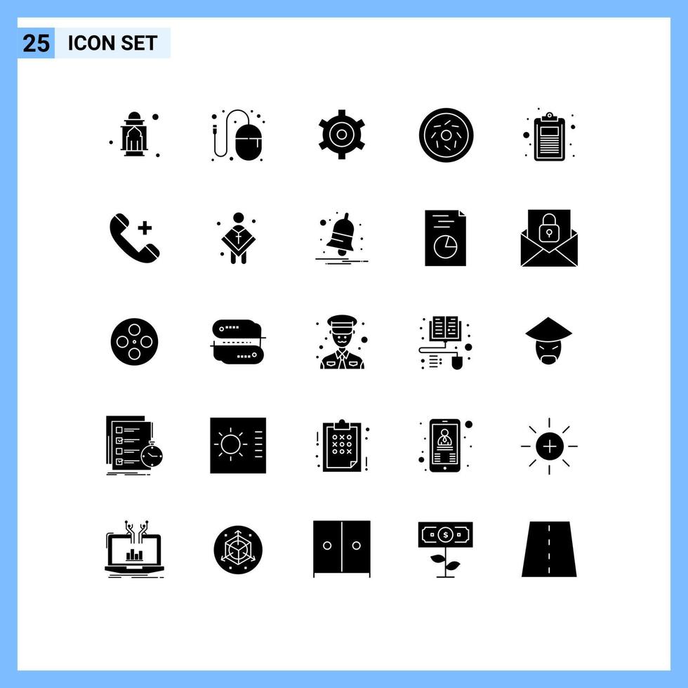 Group of 25 Solid Glyphs Signs and Symbols for document sweet idea food cogs Editable Vector Design Elements