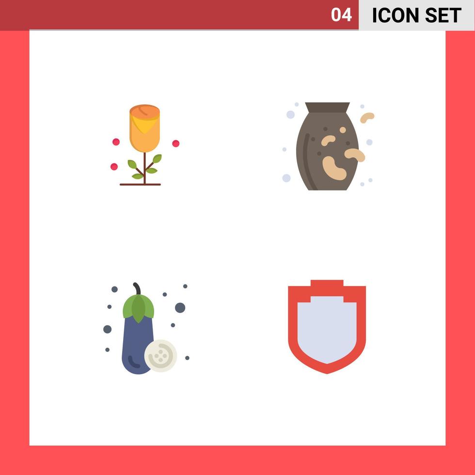 4 Flat Icon concept for Websites Mobile and Apps flower vegetable wedding vegetable security Editable Vector Design Elements