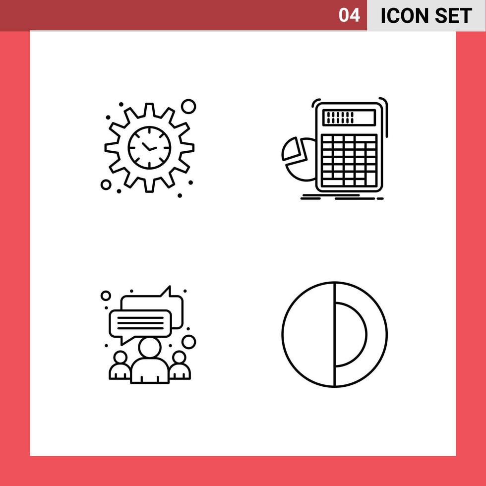 Pack of 4 creative Filledline Flat Colors of management group calculator progress team Editable Vector Design Elements