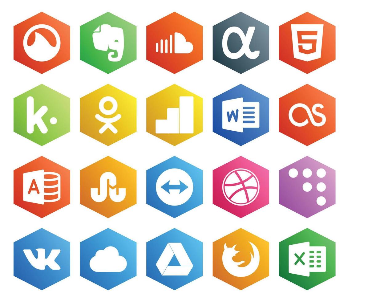 20 Social Media Icon Pack Including vk dribbble odnoklassniki teamviewer microsoft access vector