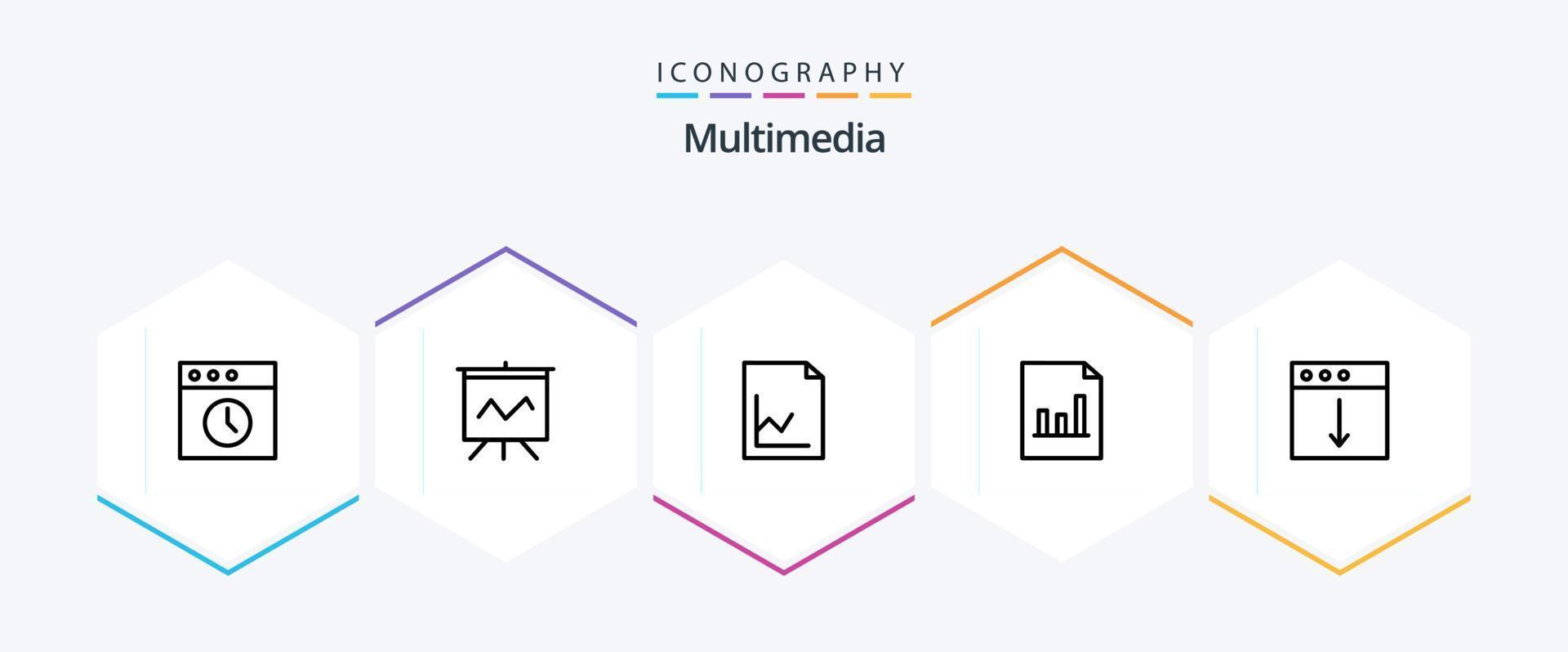 Multimedia 25 Line icon pack including . graph. mac vector