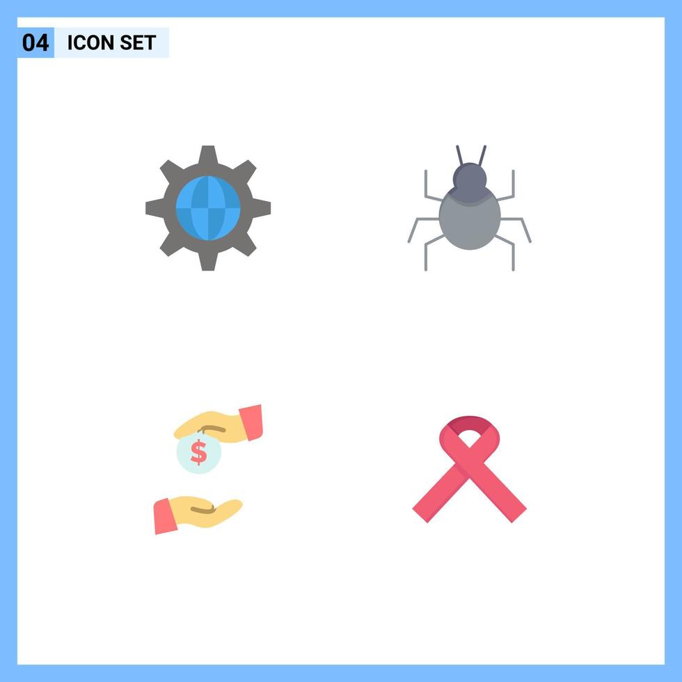 paquete de iconos planos de 4 símbolos universales de seguridad soborno virus de Internet corruptos elementos de diseño de vectores editables