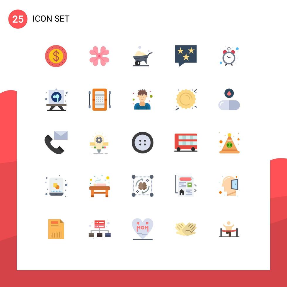 Pack of 25 Modern Flat Colors Signs and Symbols for Web Print Media such as time alarm vehicle star rank Editable Vector Design Elements