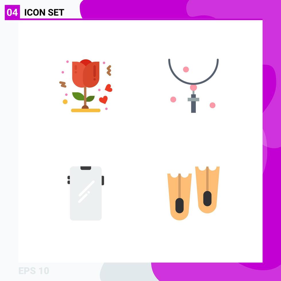 4 User Interface Flat Icon Pack of modern Signs and Symbols of flower phone romantic halloween mobile Editable Vector Design Elements