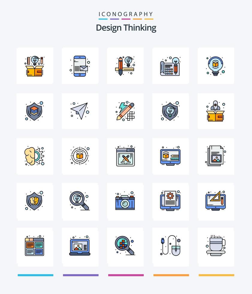 Creative Design Thinking 25 Line FIlled icon pack  Such As bulb. processa. send. idea. creative vector