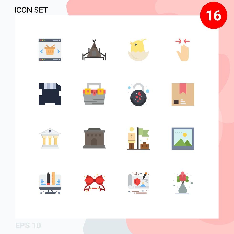 Set of 16 Modern UI Icons Symbols Signs for card arrow chicken pinch hand Editable Pack of Creative Vector Design Elements