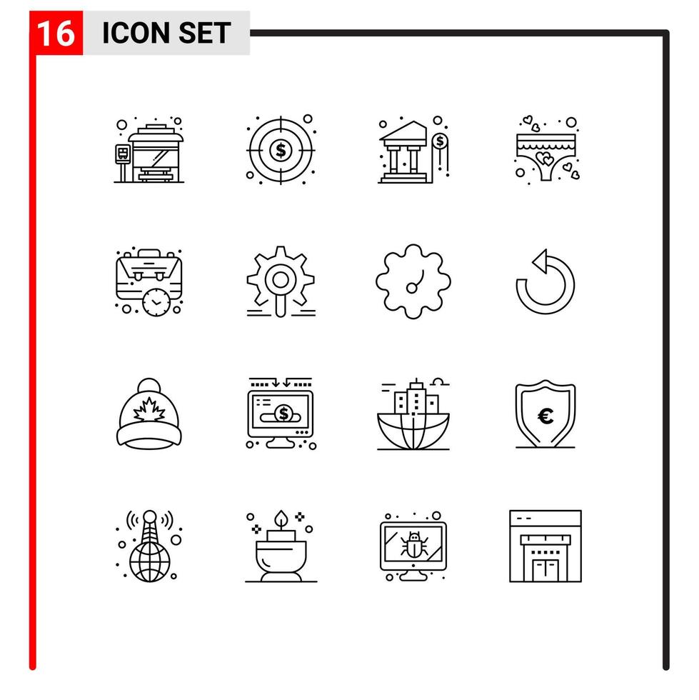 16 Creative Icons Modern Signs and Symbols of case bag dollar romance love Editable Vector Design Elements