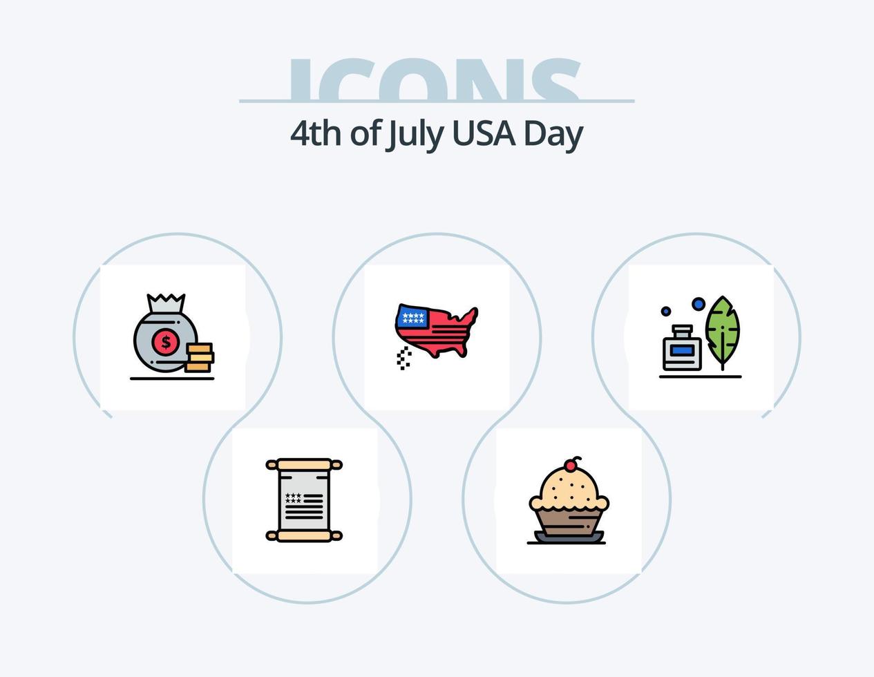 Usa Line Filled Icon Pack 5 Icon Design. men. eagle. cake. bird. thanksgiving vector