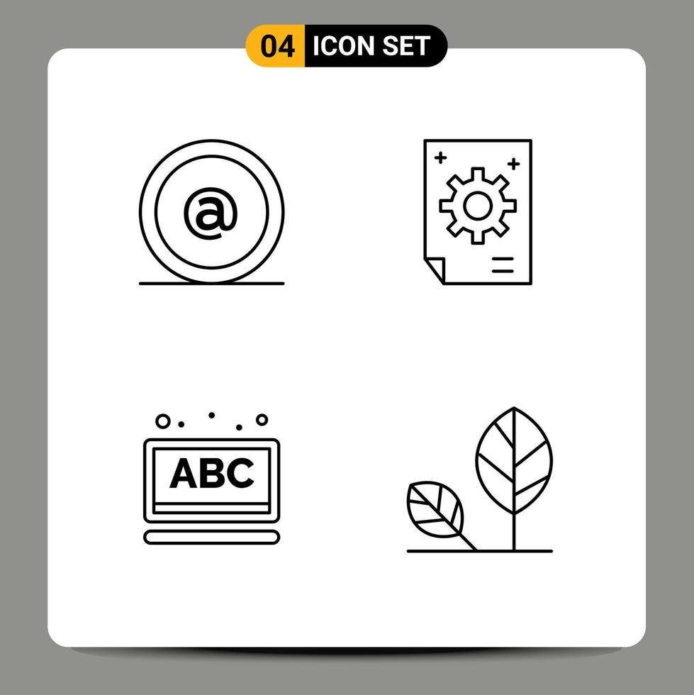 Set of 4 Modern UI Icons Symbols Signs for address abc mail corporate online Editable Vector Design Elements