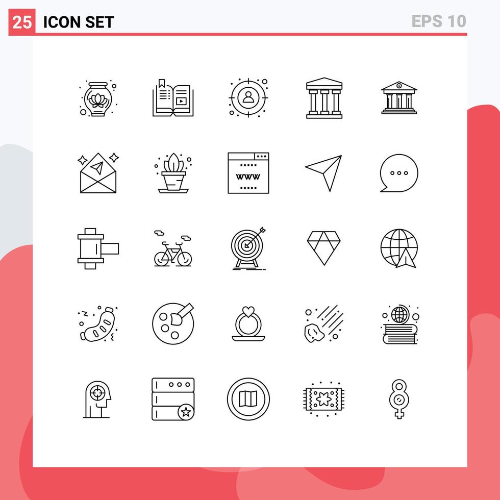 paquete de iconos de vector de stock de 25 signos y símbolos de línea para elementos de diseño de vector editables de usuario de efectivo de enfoque de banco de finanzas