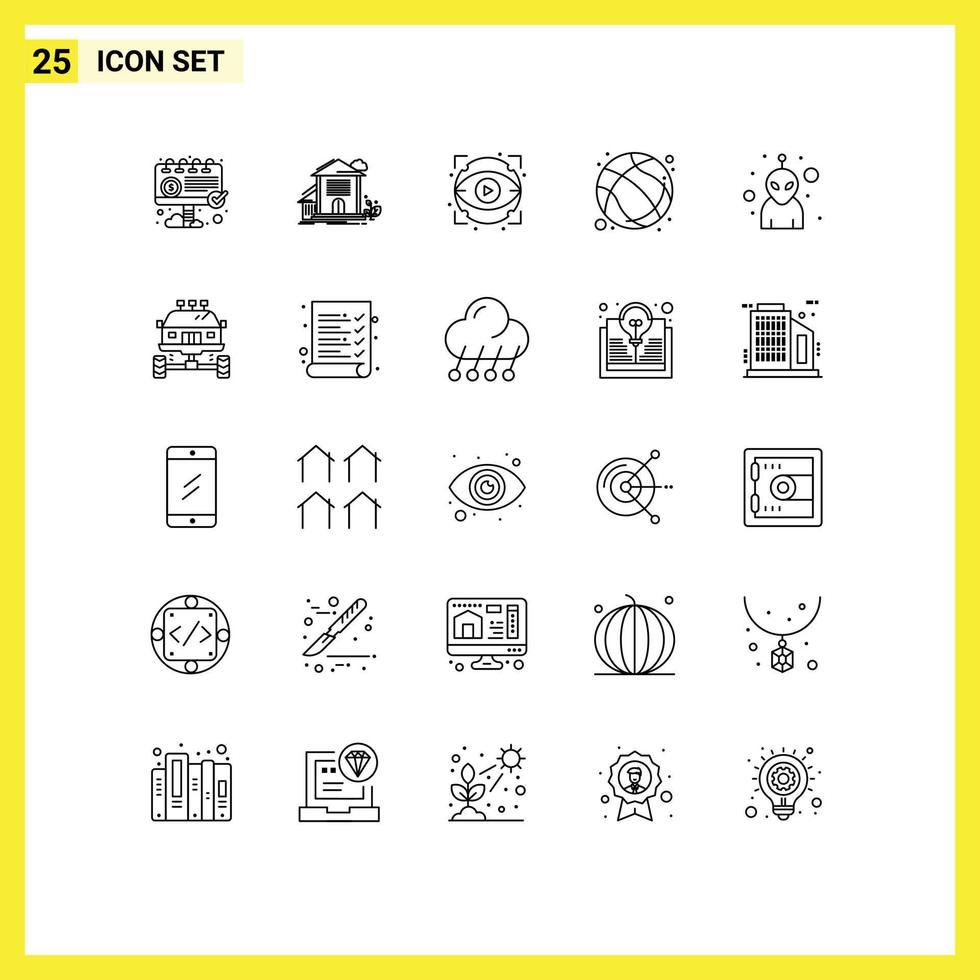 conjunto de 25 iconos de interfaz de usuario modernos signos de símbolos para juego de ejercicio baloncesto de oficina mostrar elementos de diseño vectorial editables vector