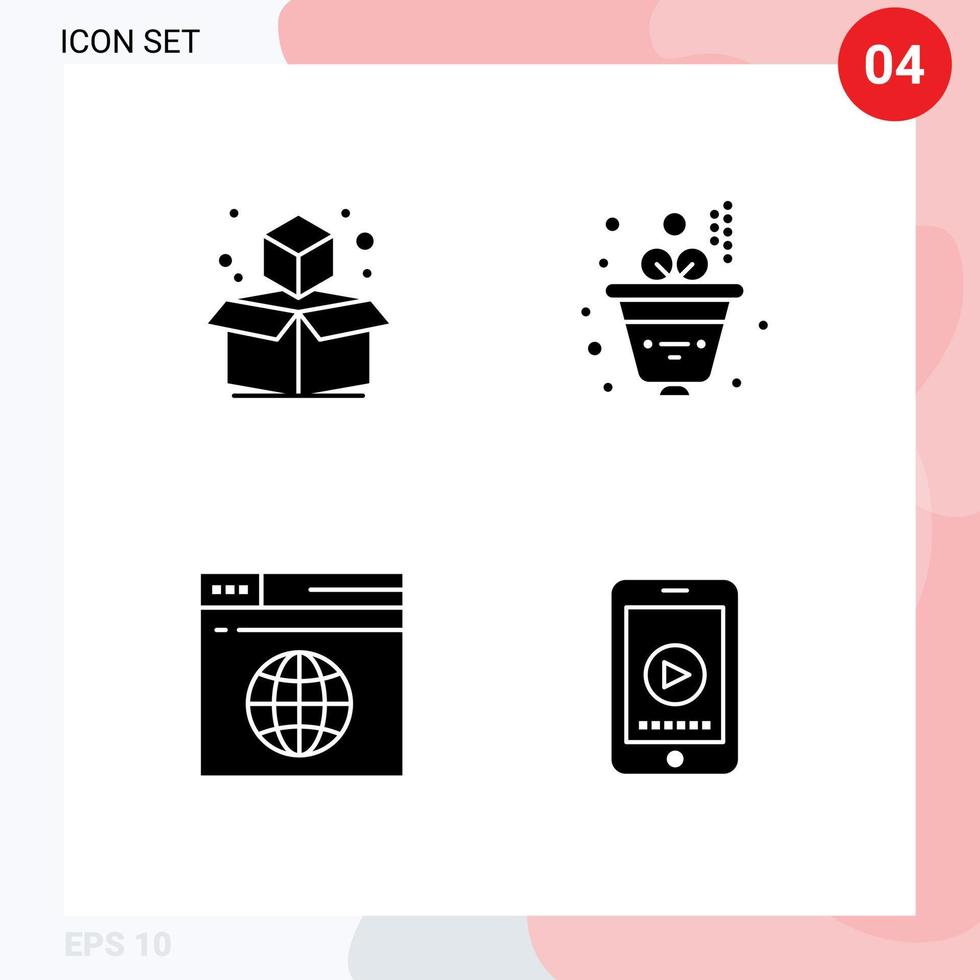 4 Creative Icons Modern Signs and Symbols of cube web business internet cell Editable Vector Design Elements