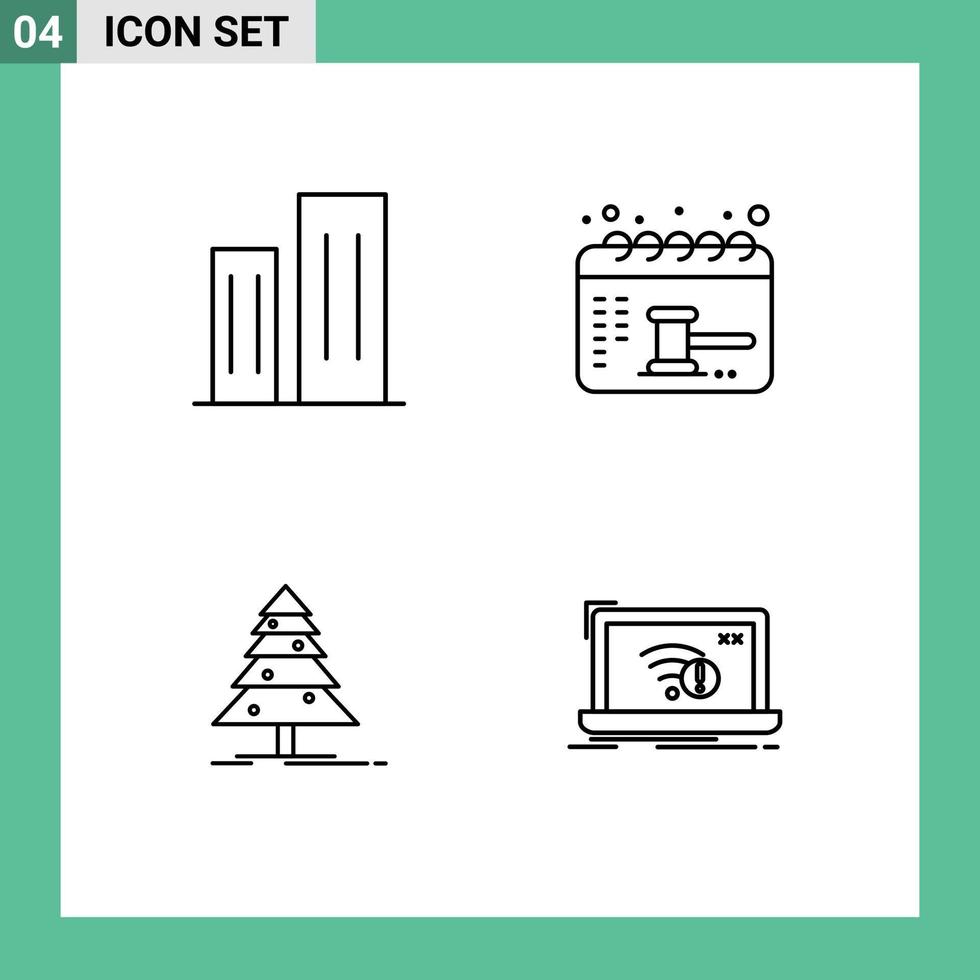 Pictogram Set of 4 Simple Filledline Flat Colors of architecture tree district calendar christmas Editable Vector Design Elements