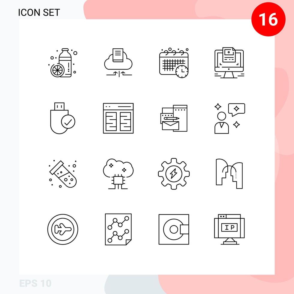 Set of 16 Modern UI Icons Symbols Signs for computers design notebook computer appointment Editable Vector Design Elements