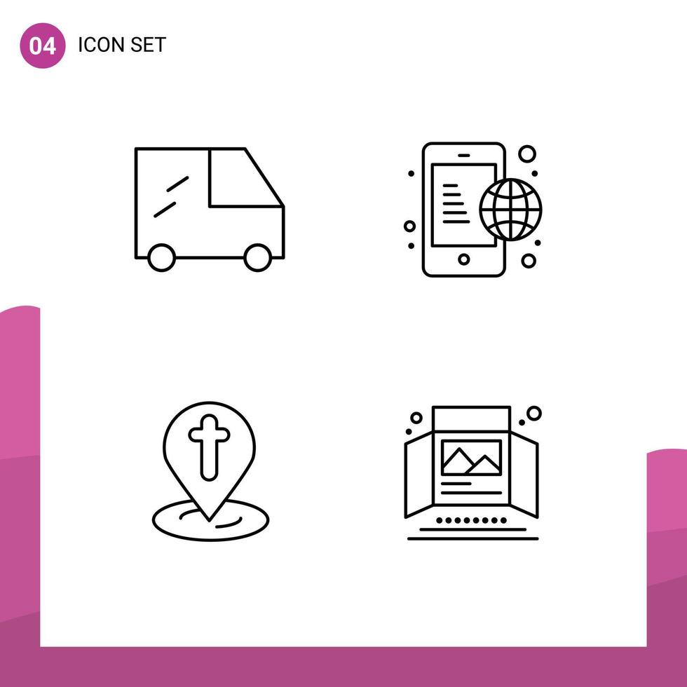 Pictogram Set of 4 Simple Filledline Flat Colors of van pin communication location advertisement Editable Vector Design Elements