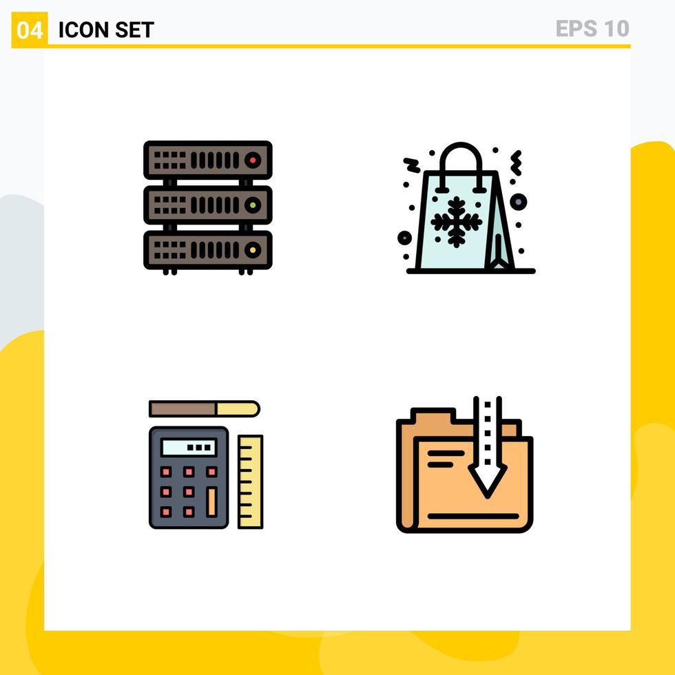 Group of 4 Filledline Flat Colors Signs and Symbols for database pen hosting flake scale Editable Vector Design Elements