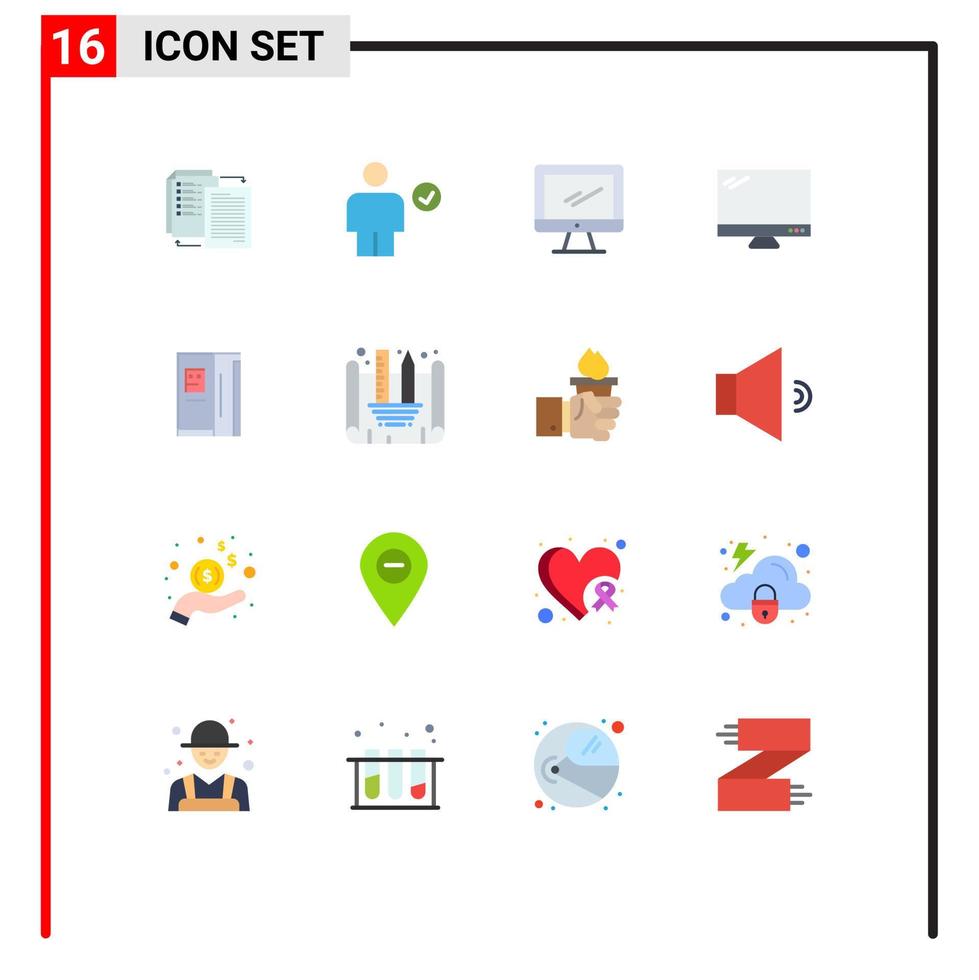 Group of 16 Flat Colors Signs and Symbols for cooling fridge complete pc device Editable Pack of Creative Vector Design Elements