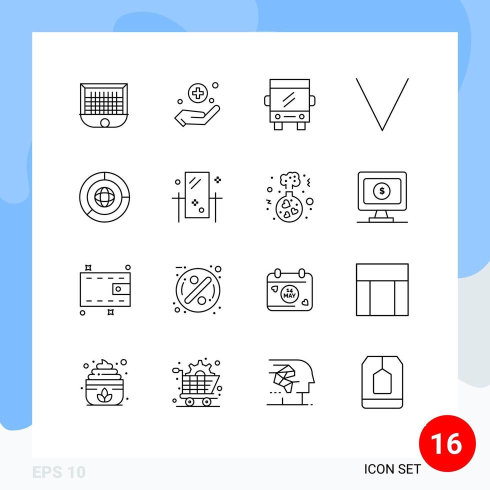 Universal Icon Symbols Group of 16 Modern Outlines of finance business bus down arrow Editable Vector Design Elements