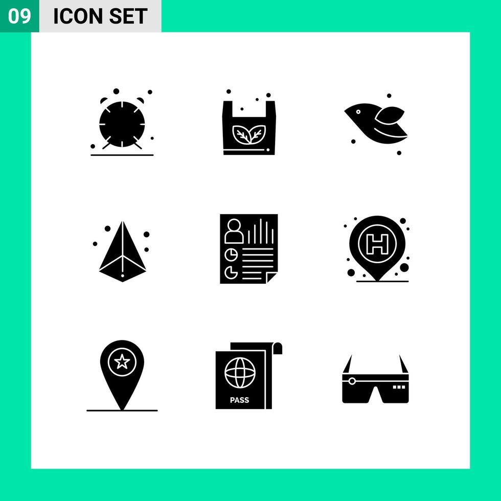 Universal Icon Symbols Group of 9 Modern Solid Glyphs of document printing animal triangle box Editable Vector Design Elements