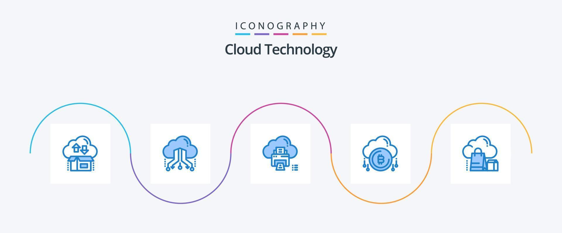 Cloud Technology Blue 5 Icon Pack Including bit. cloud. network. device. print vector