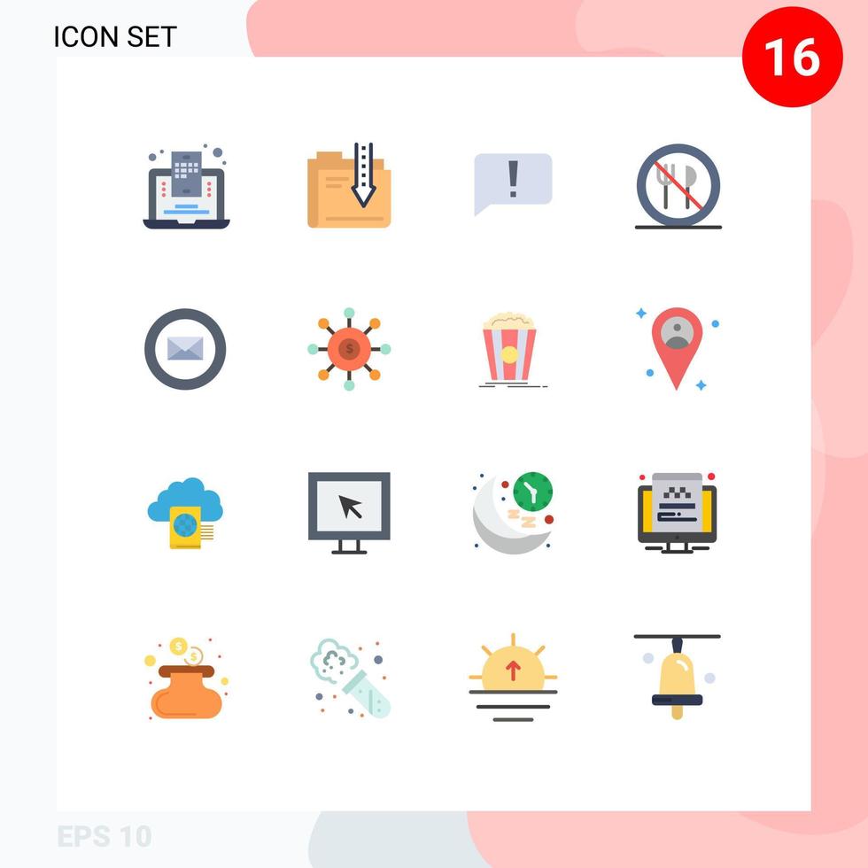 16 User Interface Flat Color Pack of modern Signs and Symbols of mail forbidden file food ui Editable Pack of Creative Vector Design Elements