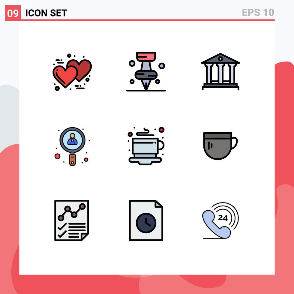 Set of 9 Modern UI Icons Symbols Signs for tea breakfast deposit job search Editable Vector Design Elements