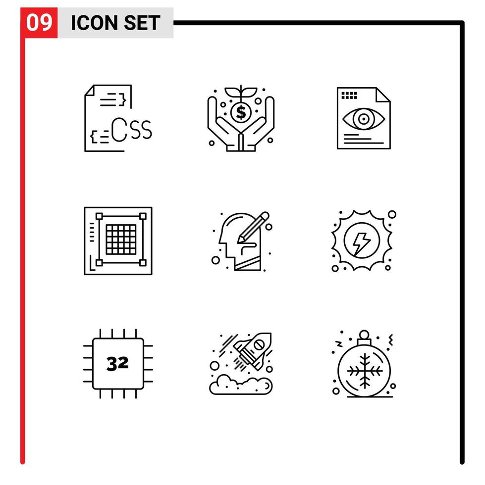 Group of 9 Outlines Signs and Symbols for website layout money grid computing Editable Vector Design Elements