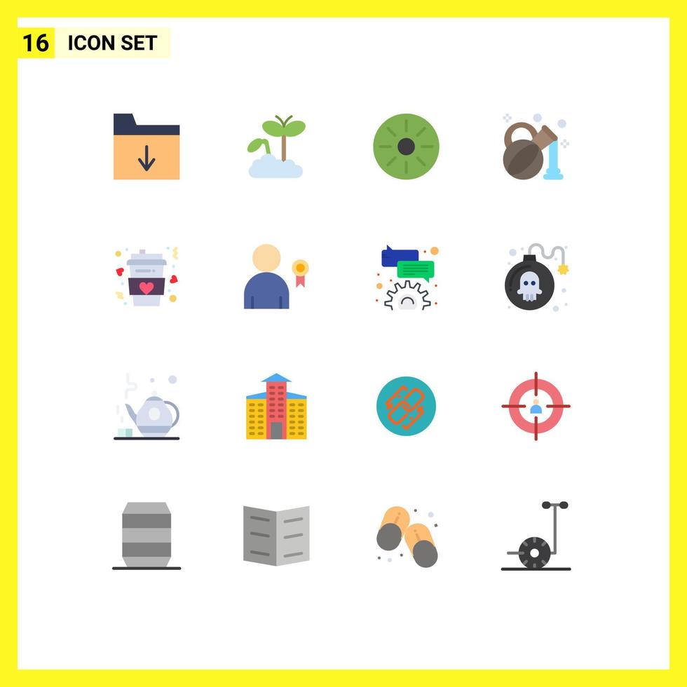 Flat Color Pack of 16 Universal Symbols of long cup food coffee oil Editable Pack of Creative Vector Design Elements