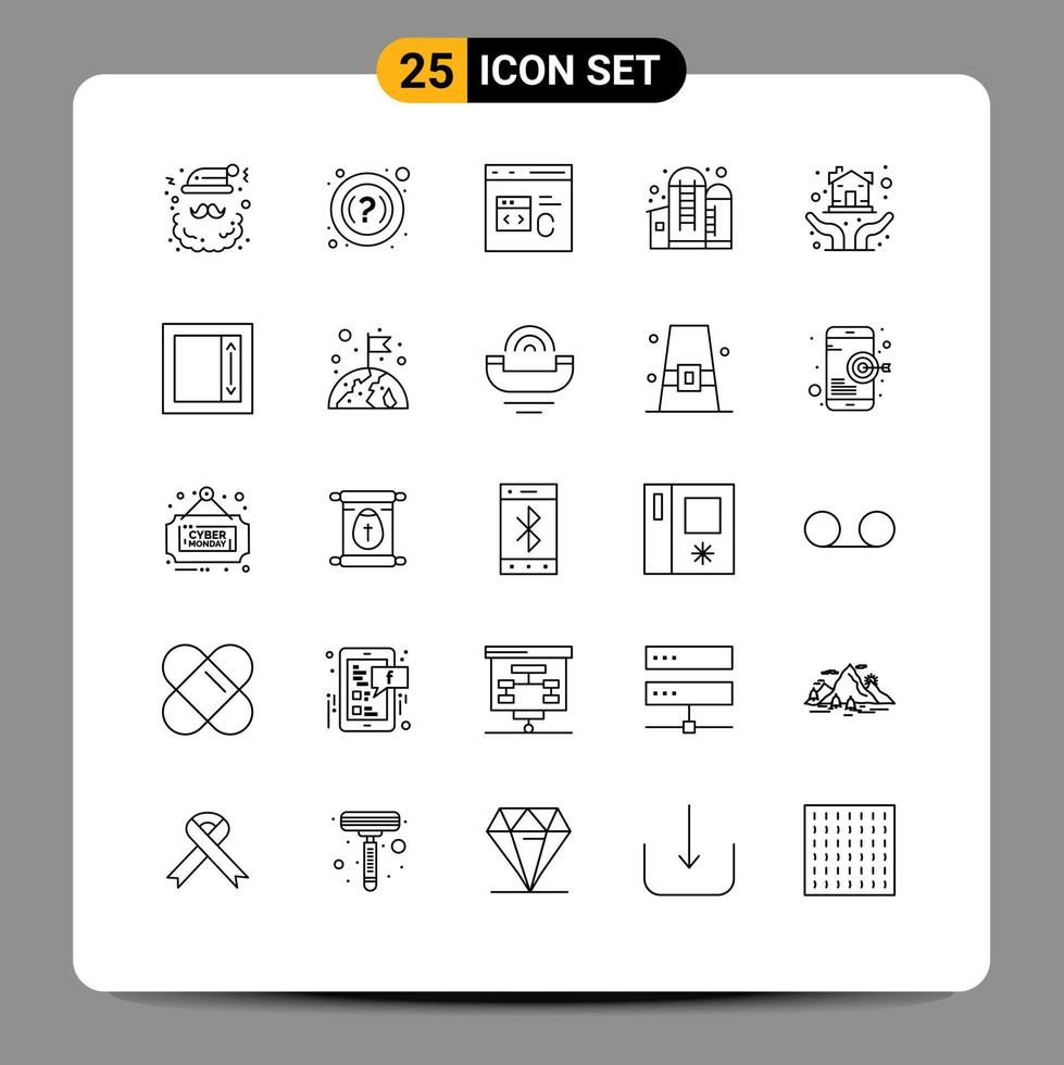 25 Creative Icons Modern Signs and Symbols of hand grain c container development Editable Vector Design Elements