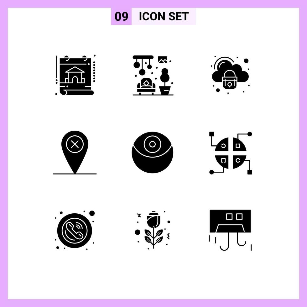 Editable Vector Line Pack of 9 Simple Solid Glyphs of construction planet cloud death cross Editable Vector Design Elements