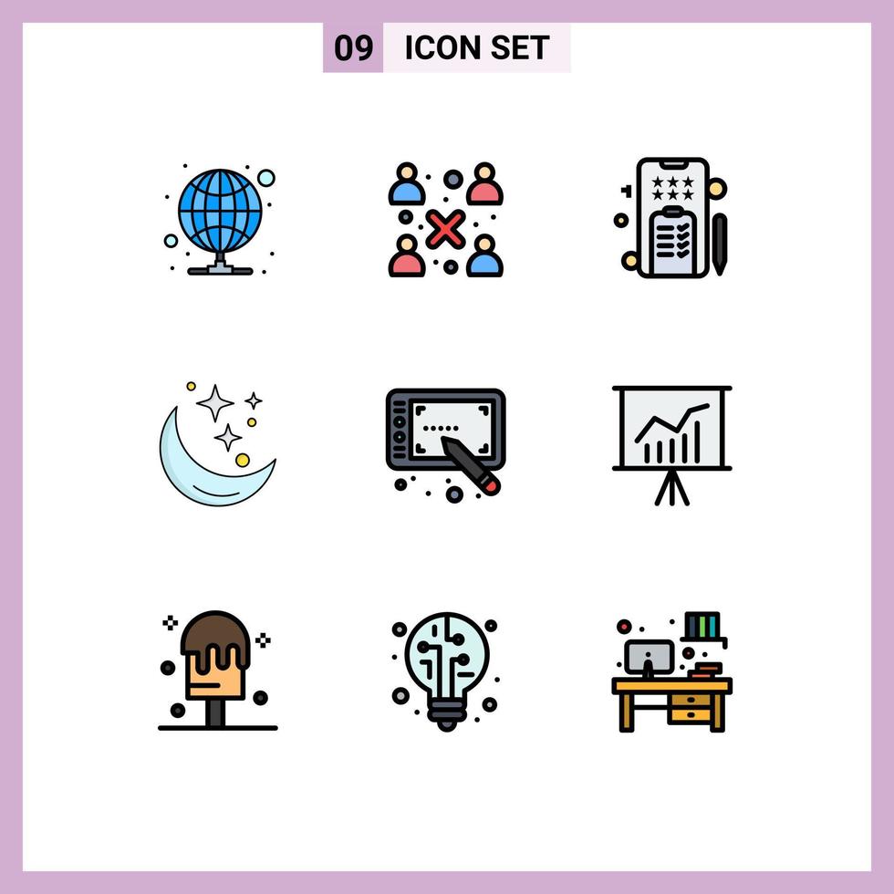Set of 9 Modern UI Icons Symbols Signs for stylus space marketing weather night Editable Vector Design Elements