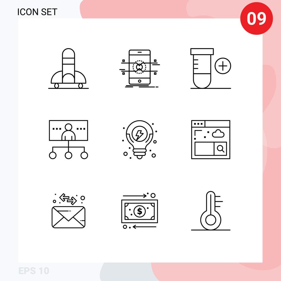 Outline Pack of 9 Universal Symbols of idea management smartphone leadership business Editable Vector Design Elements