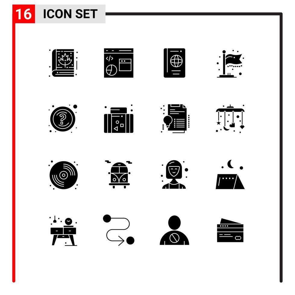 conjunto moderno de 16 glifos y símbolos sólidos, como ayudar a la