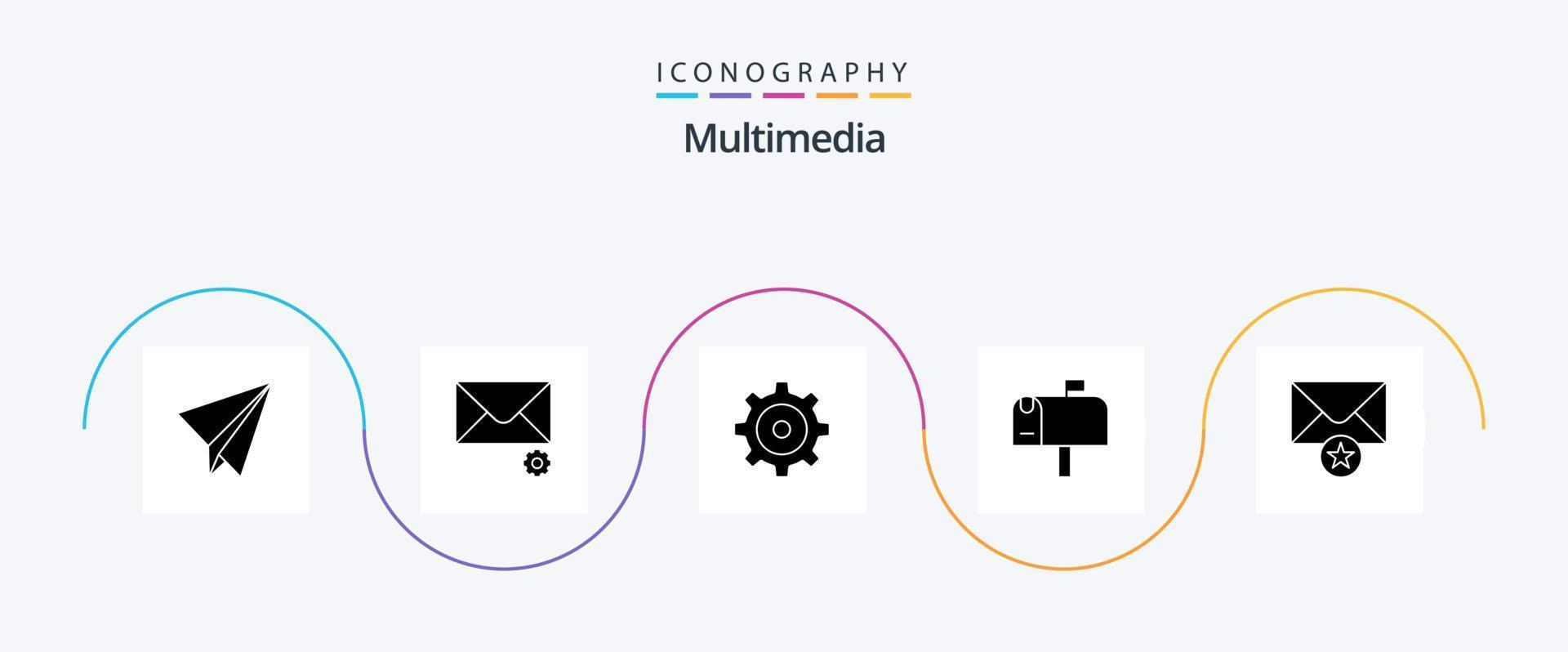 Multimedia Glyph 5 Icon Pack Including . mail. message vector