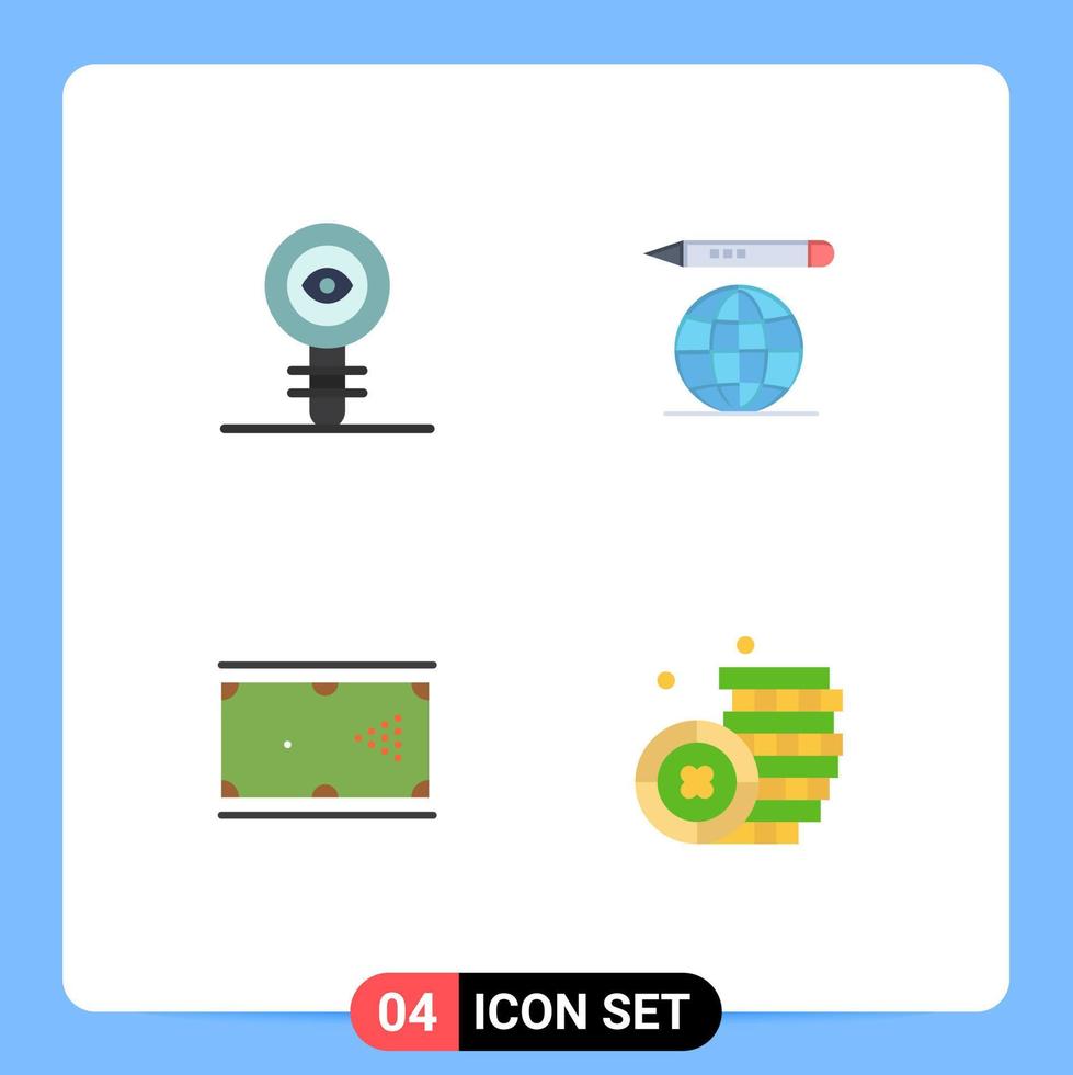 Set of 4 Vector Flat Icons on Grid for biology cue laboratory education globe pocket Editable Vector Design Elements