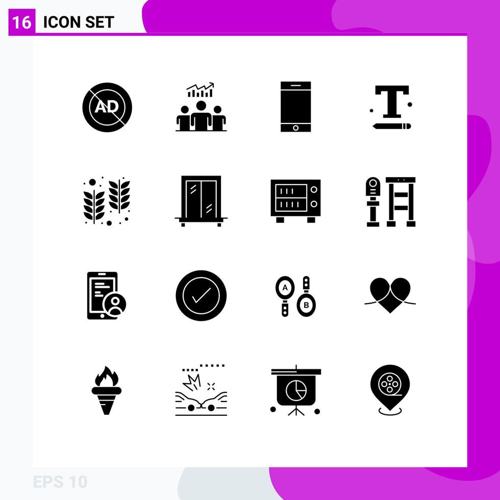 Set of 16 Modern UI Icons Symbols Signs for web text chart interface smartphone Editable Vector Design Elements