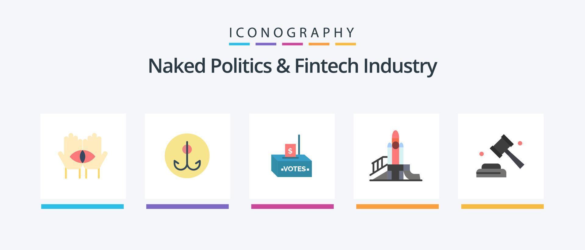 Política desnuda e industria fintech flat 5 icon pack que incluye nuclear. bomba. gancho. dinero. elección. diseño de iconos creativos vector