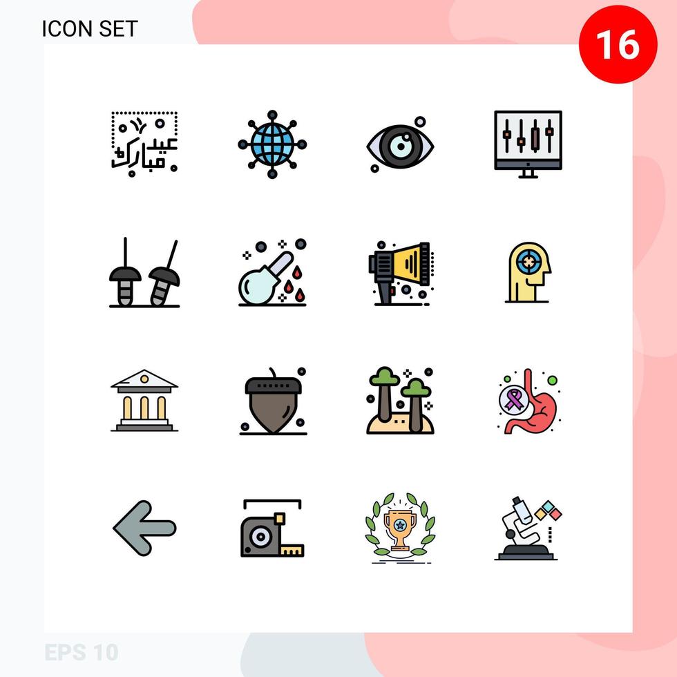 Flat Color Filled Line Pack of 16 Universal Symbols of sabre market medical graph chart Editable Creative Vector Design Elements