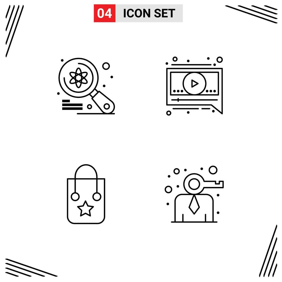 4 User Interface Line Pack of modern Signs and Symbols of computer bag science message journey Editable Vector Design Elements