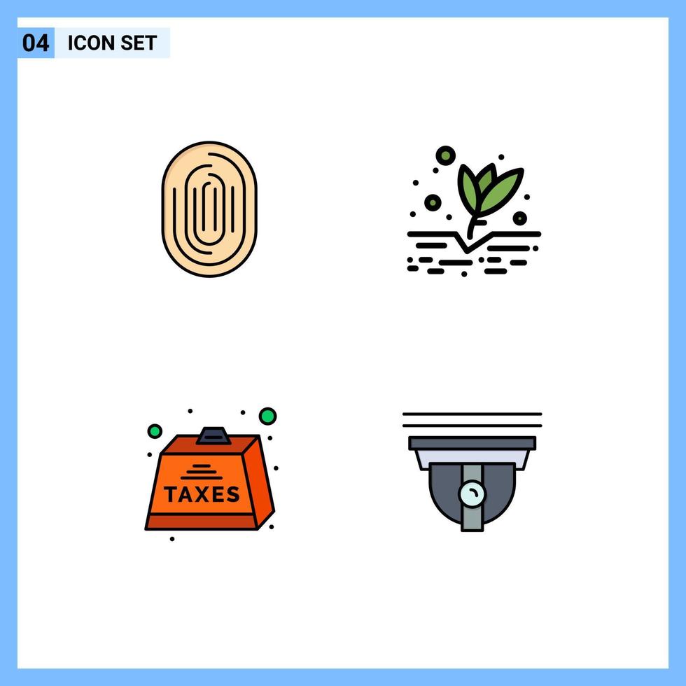 Pictogram Set of 4 Simple Filledline Flat Colors of fingerprint plant scan agriculture duties Editable Vector Design Elements