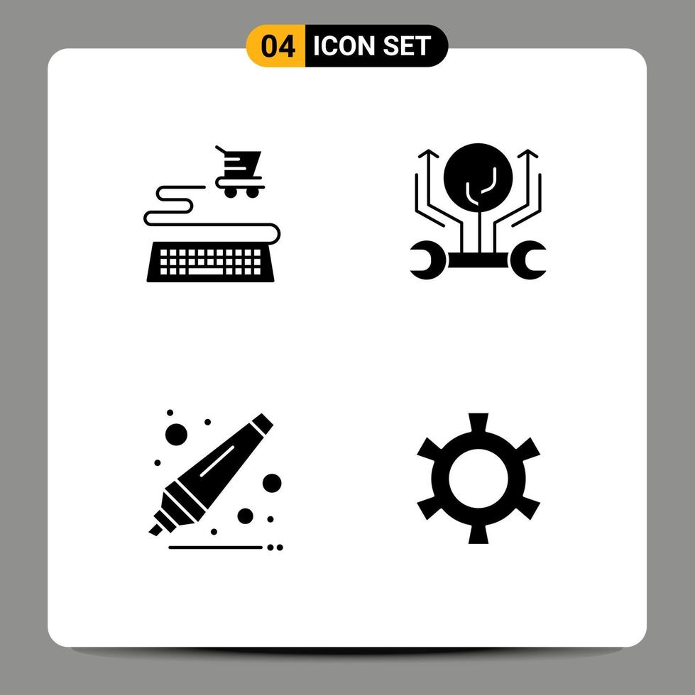 Group of 4 Solid Glyphs Signs and Symbols for ecommerce education development hack cog Editable Vector Design Elements