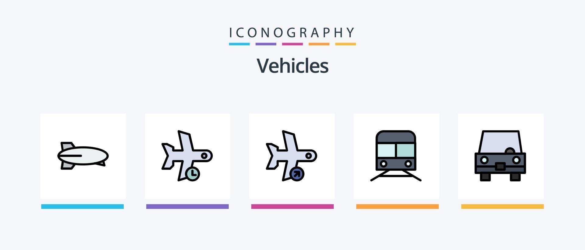 la línea de vehículos llenó el paquete de 5 iconos, incluido el transporte. vuelo. vehículos controlar. transporte. diseño de iconos creativos vector