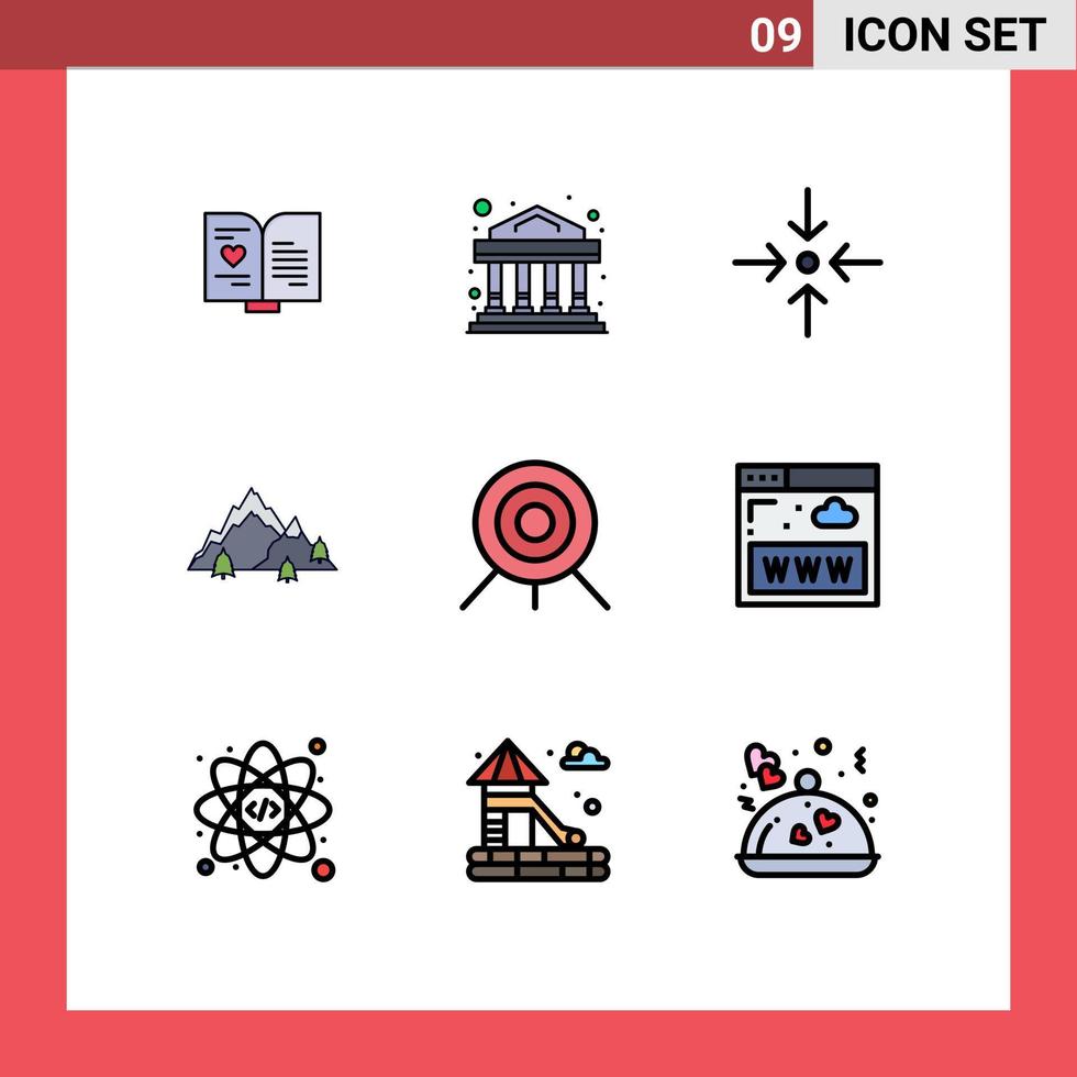 Universal Icon Symbols Group of 9 Modern Filledline Flat Colors of target archery collapse tree hill Editable Vector Design Elements