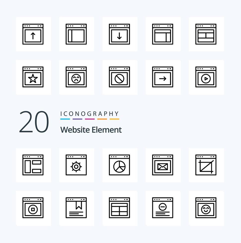 20 Website Element Line icon Pack like stop web browser image crop app vector